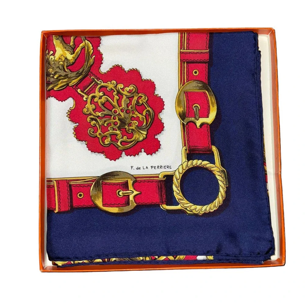 Hermes Scarf CARRE 90 "Cuiveeries" Carriage / Blue/ Red / Silk 100% NWT/BOX - Picture 8 of 16